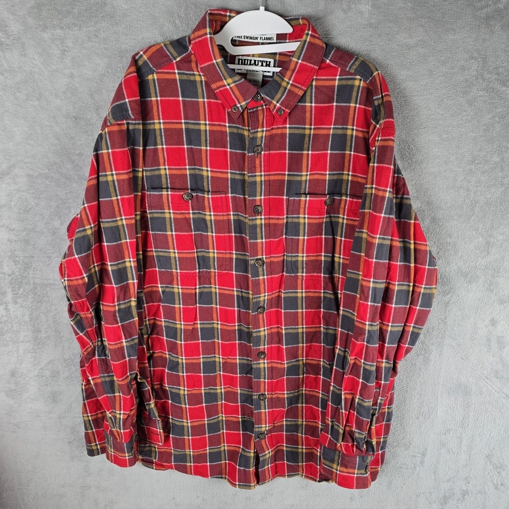 Duluth Trading Co Free Swingin Flannel Shirt Mens XL Tall Red Plaid 3237-129